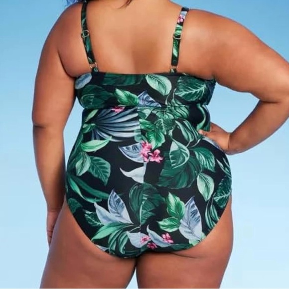 Kona Sol Green and Pink Tropical One Piece Swimsuit - Picture 5 of 6